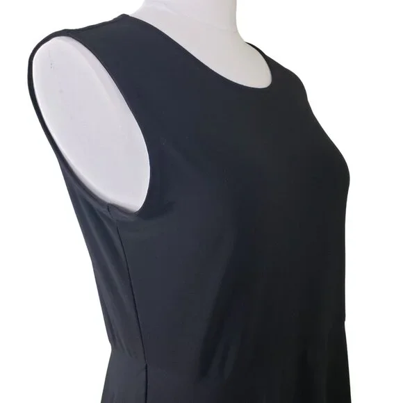 DKNY Black Fit Flare Black Dress M Hi Low Hem Stretchy Poly Sleeveless EUC - Picture 6 of 9